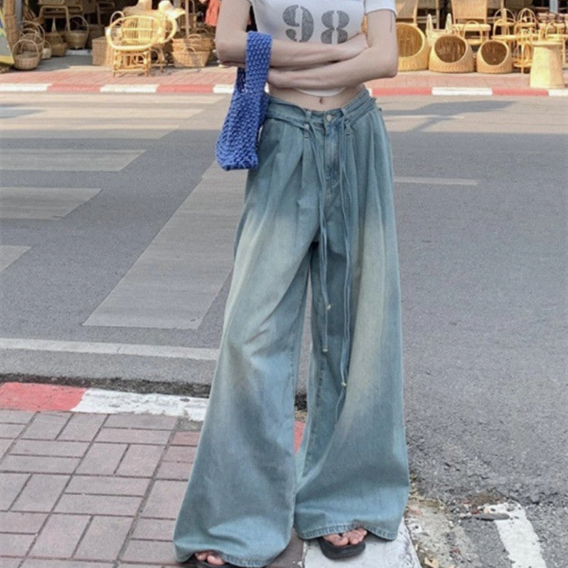 Women's Fashion Water Drawstring Loose Wide Leg Jeans Evening Stroll Urban Explorer All Fit Style