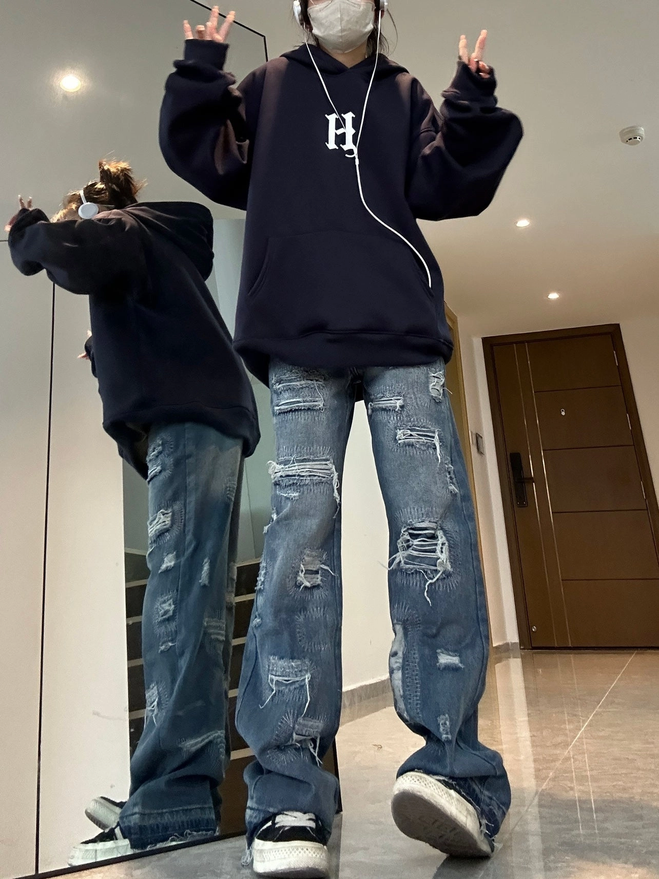 Women's High Street Patched Ripped Jeans Weekend Getaway Outdoor Adventure Picnic Style