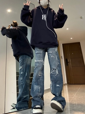 Women's High Street Patched Ripped Jeans Everyday Outdoor Enthusiast Vibrant Color Lock Technology