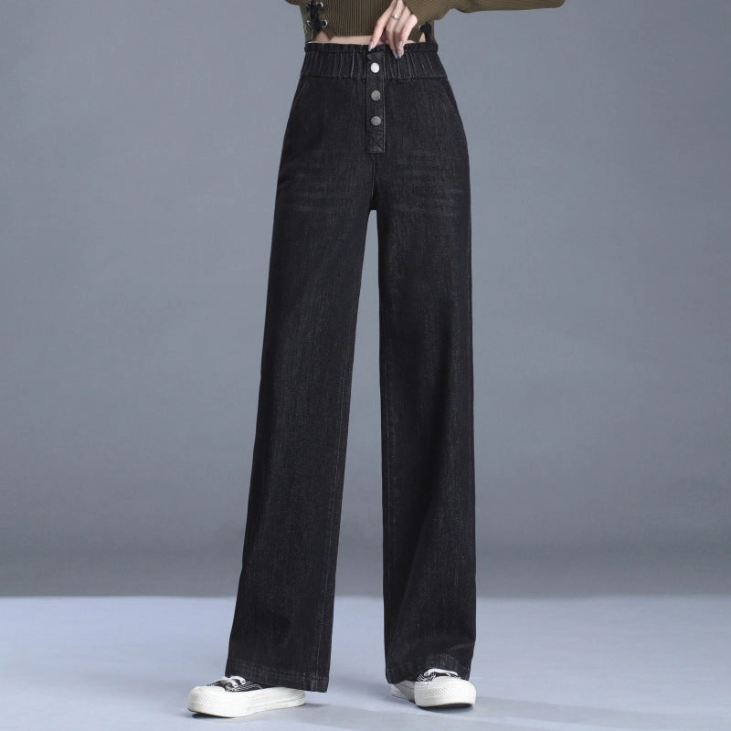 Low Impact Manufacturing Women's High Waist Denim Wide Leg Pants Thickened High Elasticity