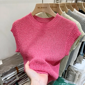 Women's Ice Silk Hollow Chic Short Sleeve Knitwear Breathable Stretch Design