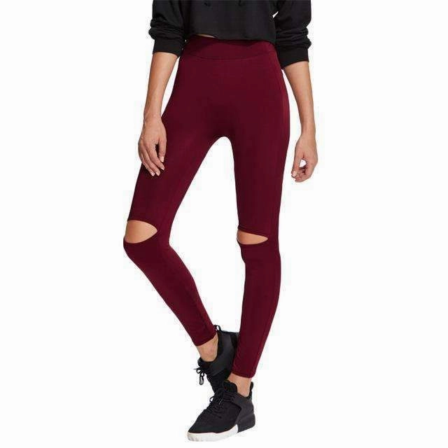 Women's Knee Cut Out Burgundy Leggings StaticResistantWeave