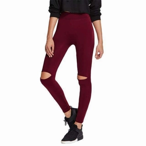 Women's Knee Cut Out Burgundy Leggings Breathable activewear attitude venue
