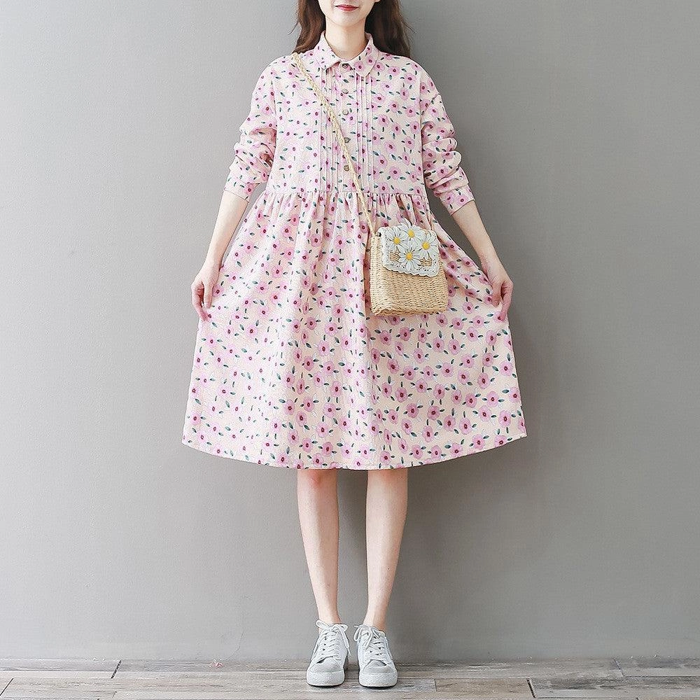 Pocket-Detail Women's literary French retro corduroy floral skirt