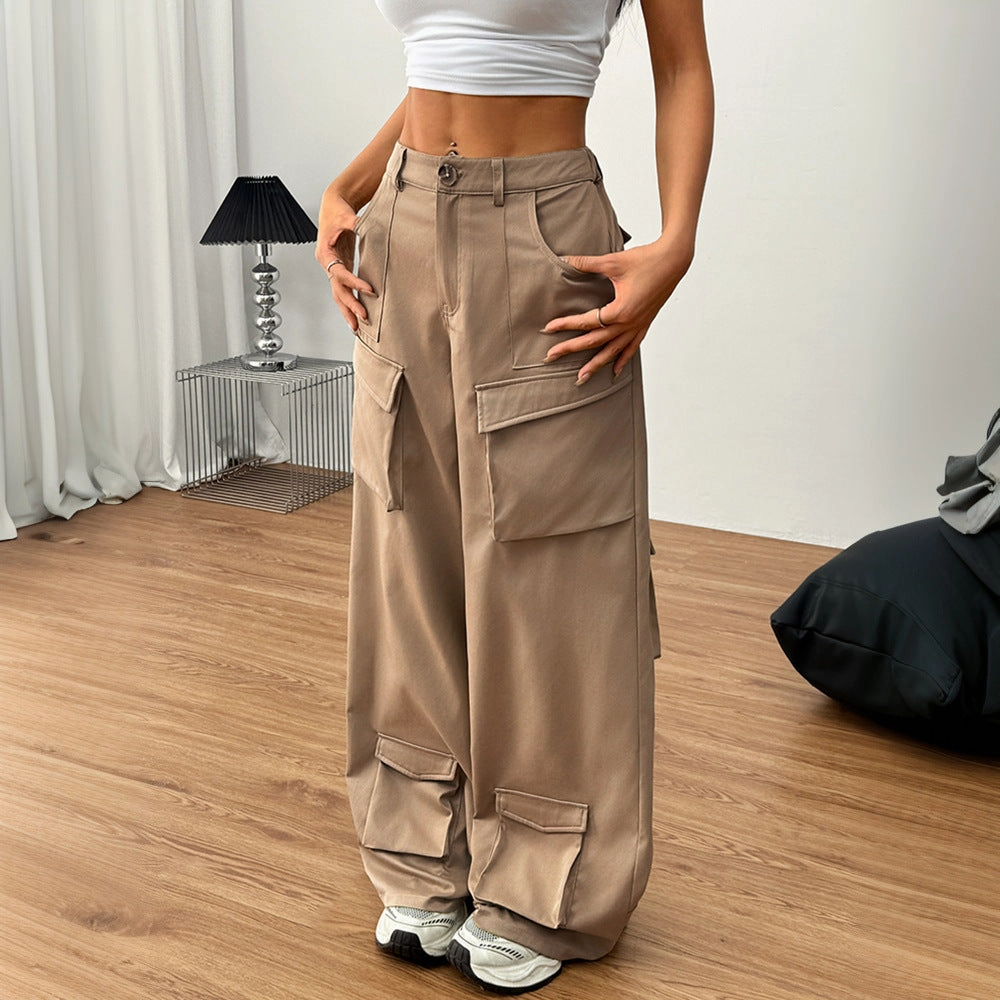 Women's Loose Casual Wide-leg Trousers Pocket Overalls Street Inspired SoftCottonBlend