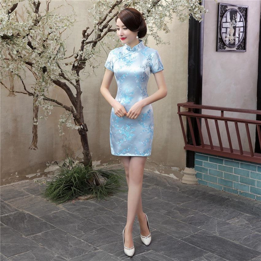 Snag-Resistant Comfy Fit Wear Women's plum blossom short cheongsam modified traditional Chinese style robe dress