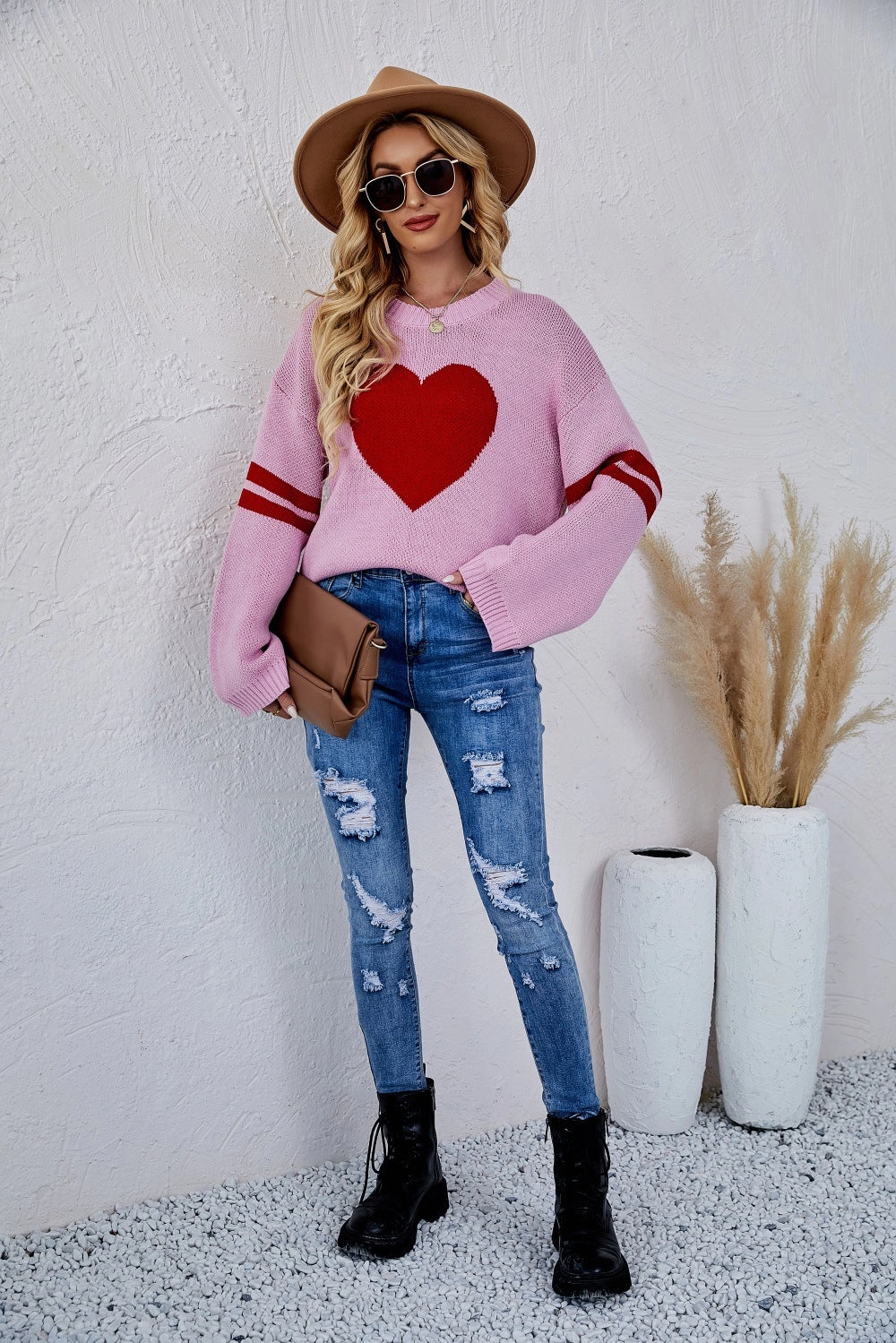 Women's Pullover Long Sleeve Love Sweater Flexible Fit