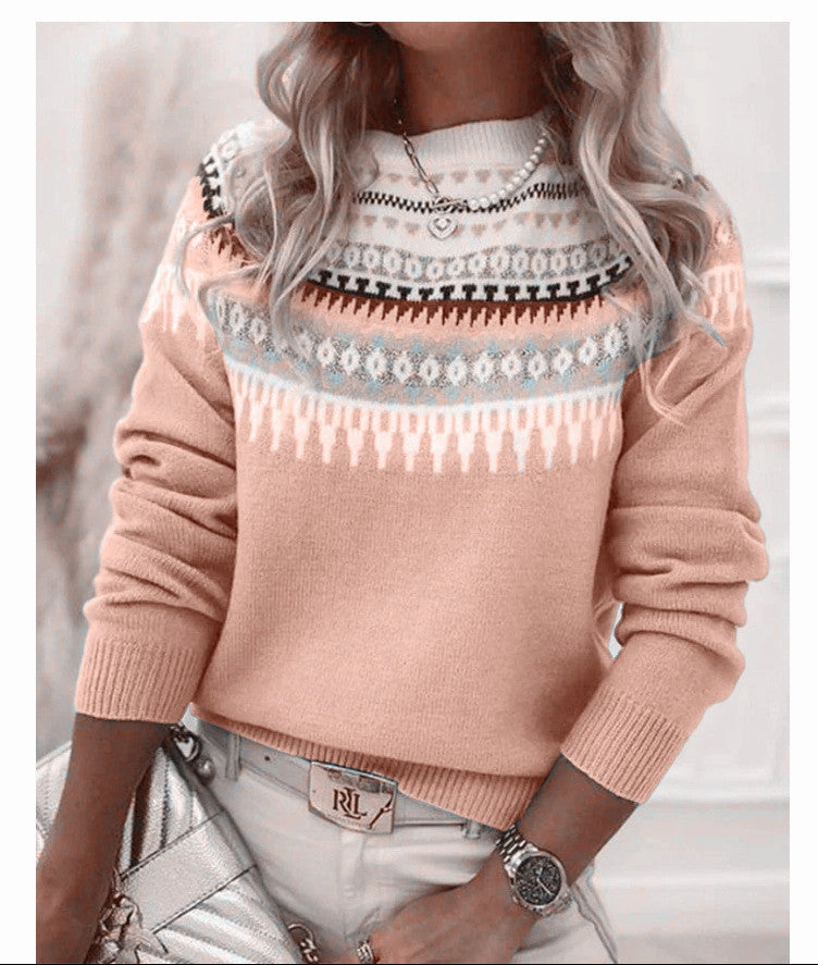Sustainable Production Certified Women's Round Neck Multicolor Loose Fashion Pullover Sweater