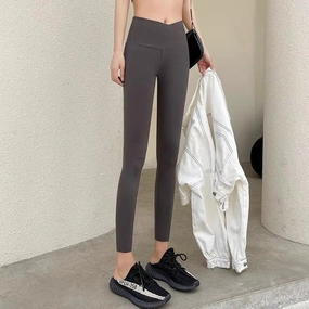 Outdoor Friendly Women's Simple Cross-waist Shark Skin Leggings