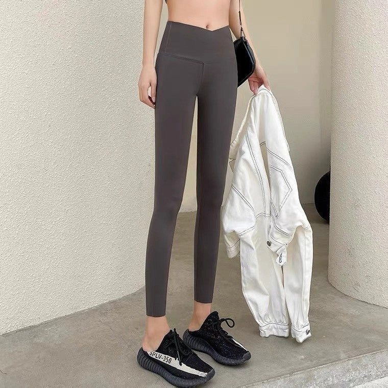 Outdoor Friendly Women's Simple Cross-waist Shark Skin Leggings