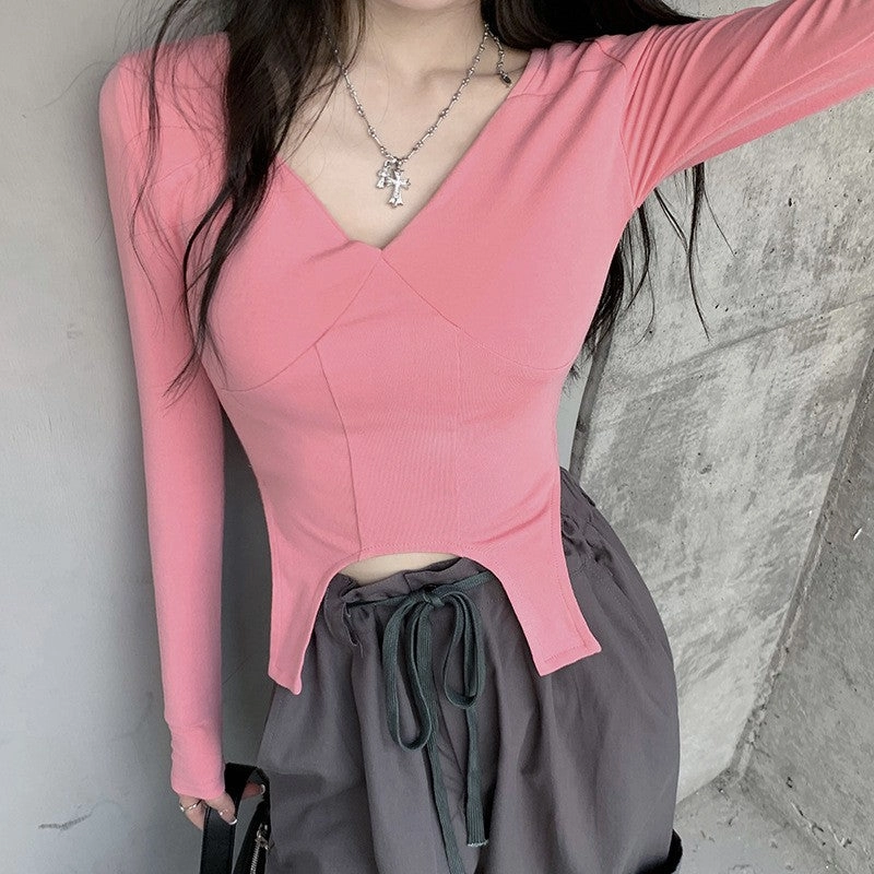 Relaxed Silhouette Fashionable Pick Women's Slim-fit Design Long-sleeved T-shirt