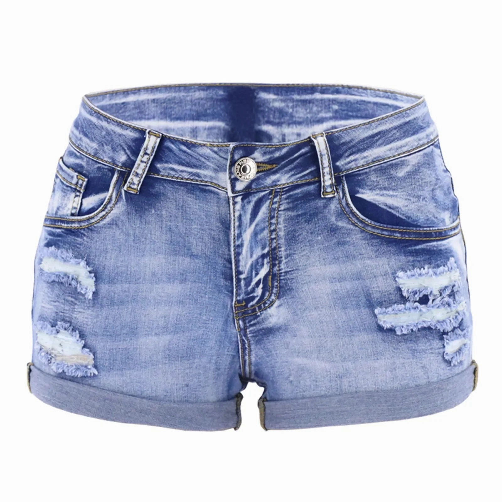 Women's Split Denim Shorts Summer Beach Wild Fashion Sexy Mid Waist Curled Cuff Perforated Elastic Slim Fit Casual Shorts loafers