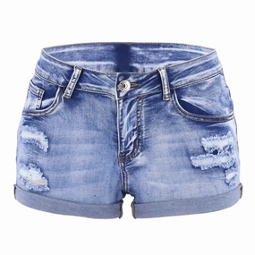 Women's Split Denim Shorts Summer Beach Wild Fashion Sexy Mid Waist Curled Cuff Perforated Elastic Slim Fit Casual Shorts Core Flex Cargo shorts