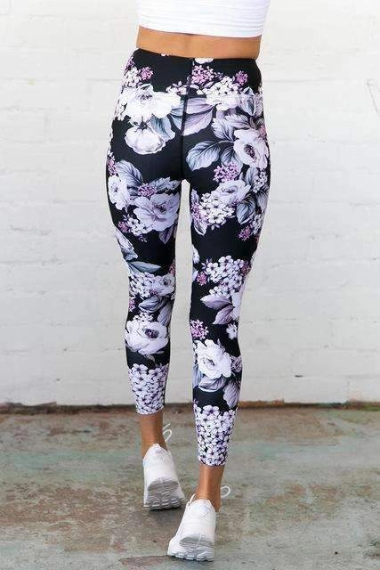 Women's Sporty Floral Print Slim Fitness Leggings Sun Protection