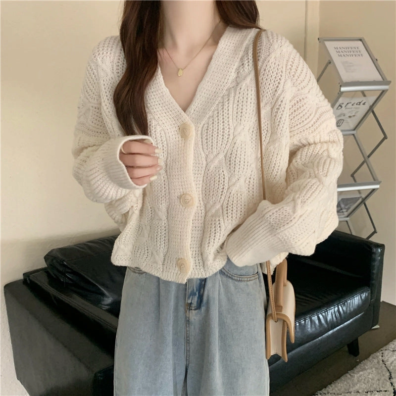Cozy Piece Women's Spring  Loose Small Short Knitted Cardigan Coat Retro Sweater