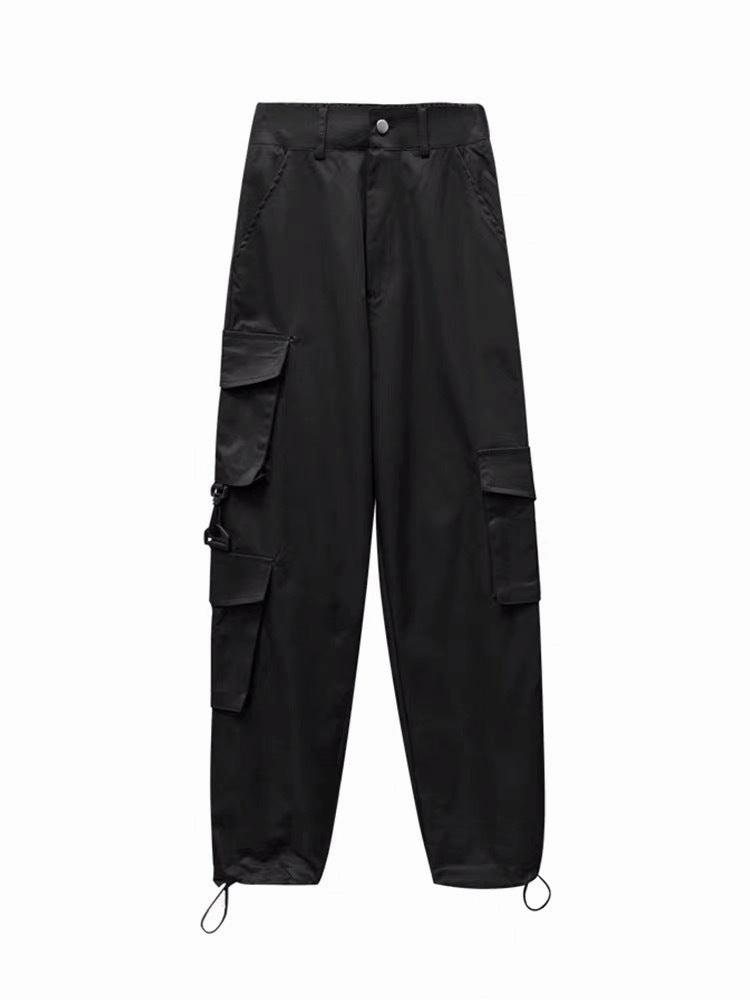 Women's Straight High Waist Drawstring Polyester Casual Pants Smart Layering Weekend Style