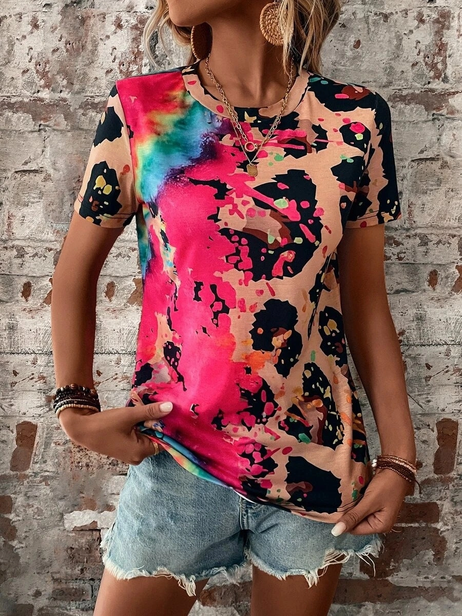Moisture Wicking Layer Women's Summer Fashion Painted Short-sleeved Slim T-shirt