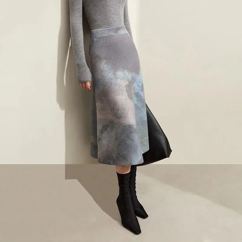 Light Fabrication Trendy And Comfortable Women's A-Line Skirt with Chinese Ink Print