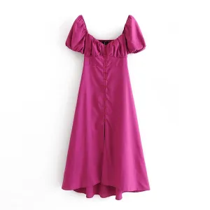 Plus Fit Visual Balance Women's Berry Color Cotton and Linen Dress