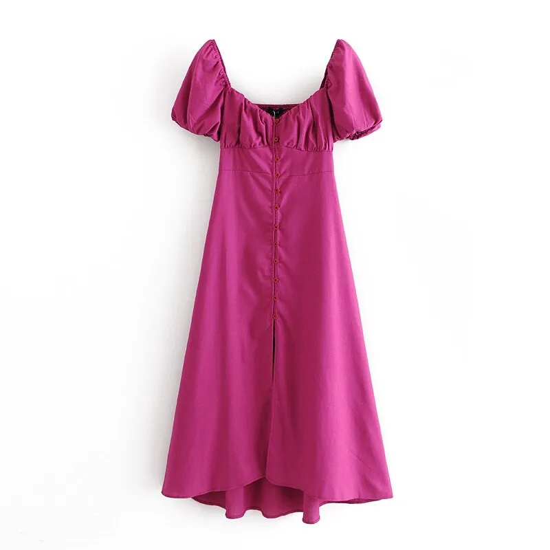 Women's Berry Color Cotton and Linen Dress Shore Time Comfortable Waistband
