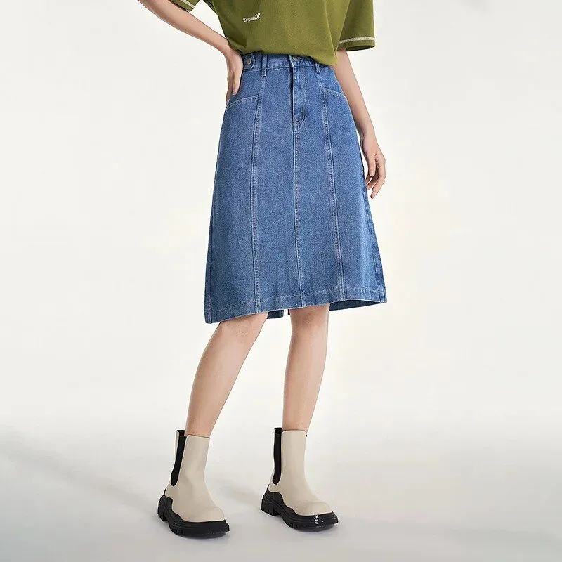 Women's Blue Denim A-Line Skirt Perfect Day-to-Night Occasion Wear