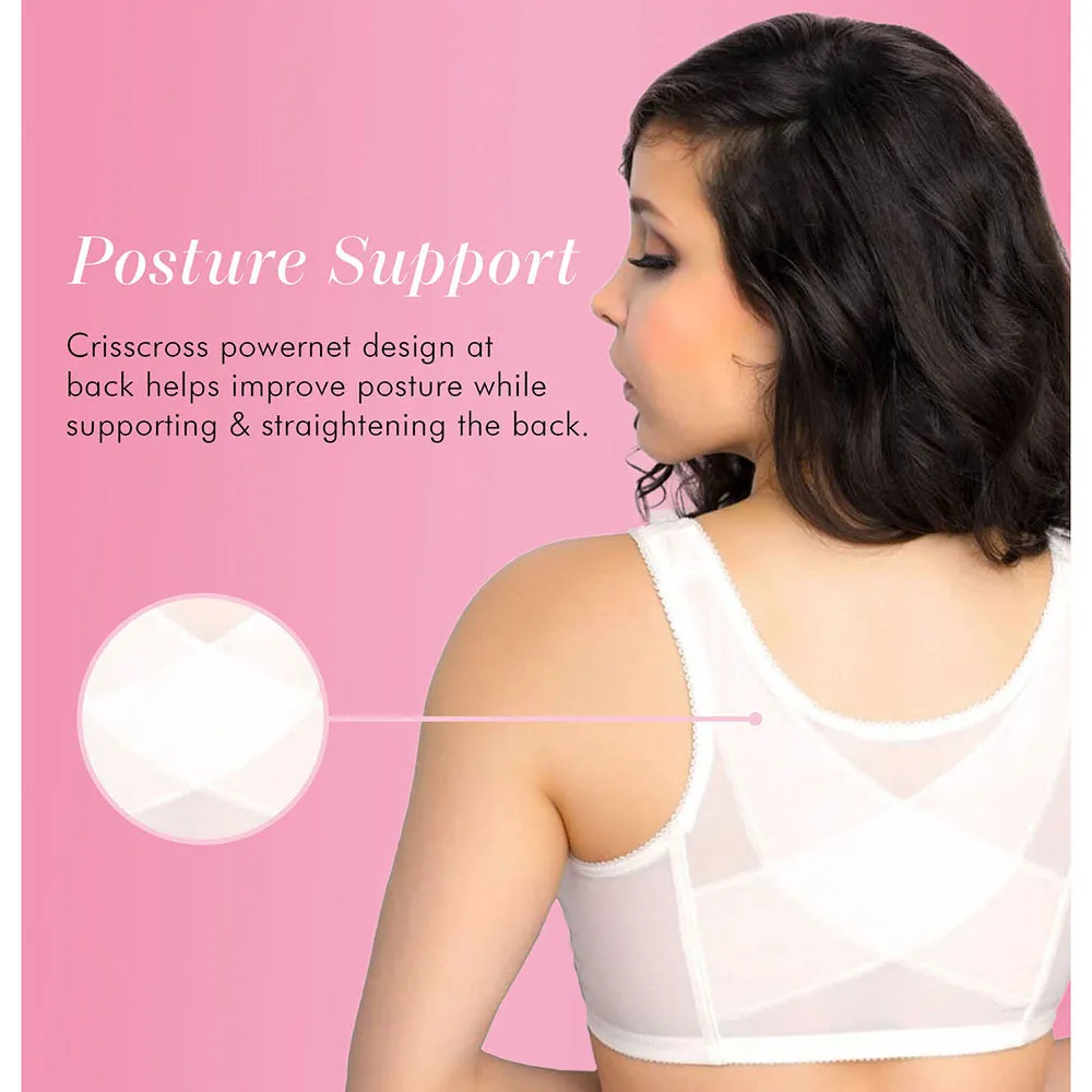 ReinforcedStitching MinimalistCut Women's Lace Wireless Back & Posture Support Bra with Front Closure 5100565