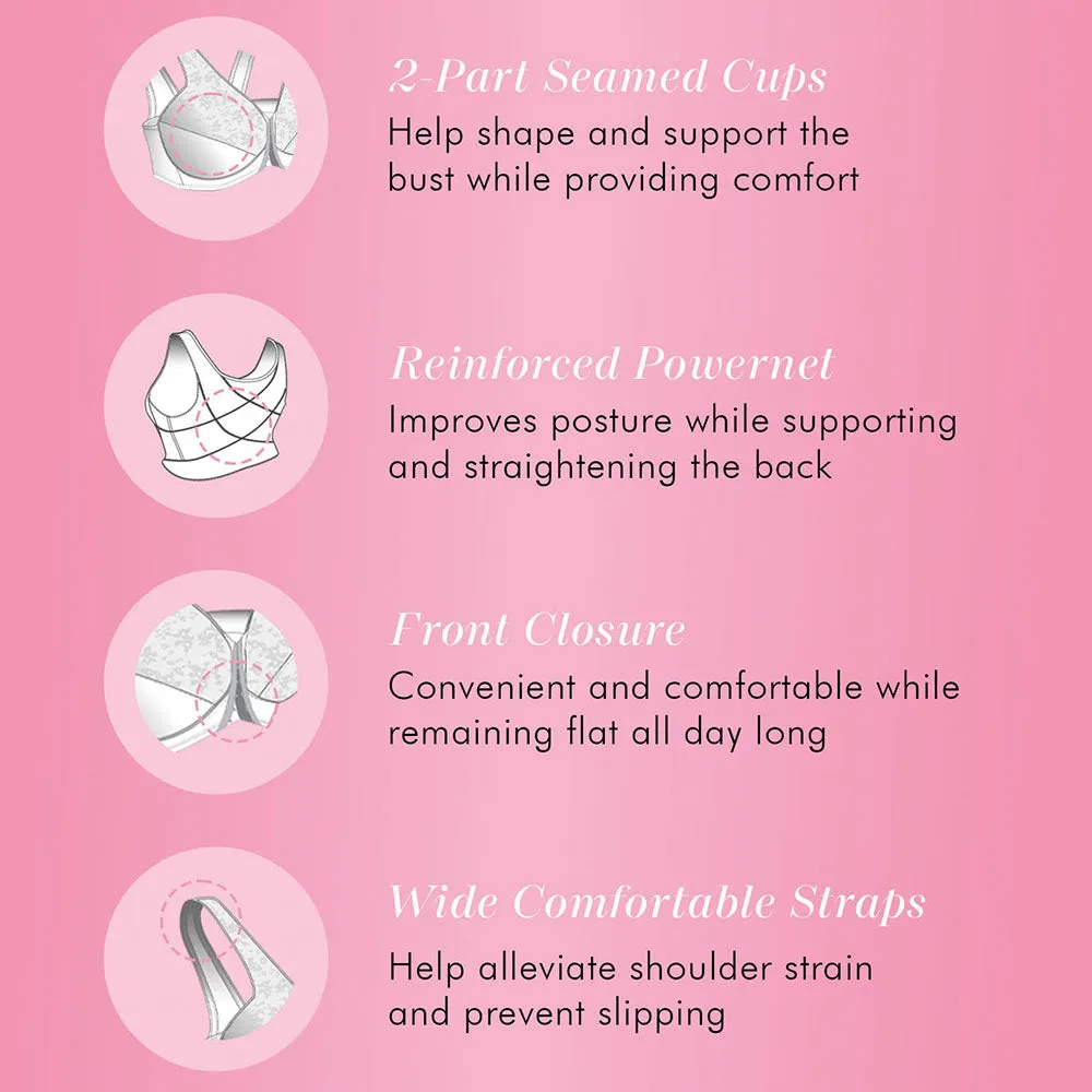 Women's Lace Wireless Back & Posture Support Bra with Front Closure 5100565 Quick Access Slit ZeroWaste Construction