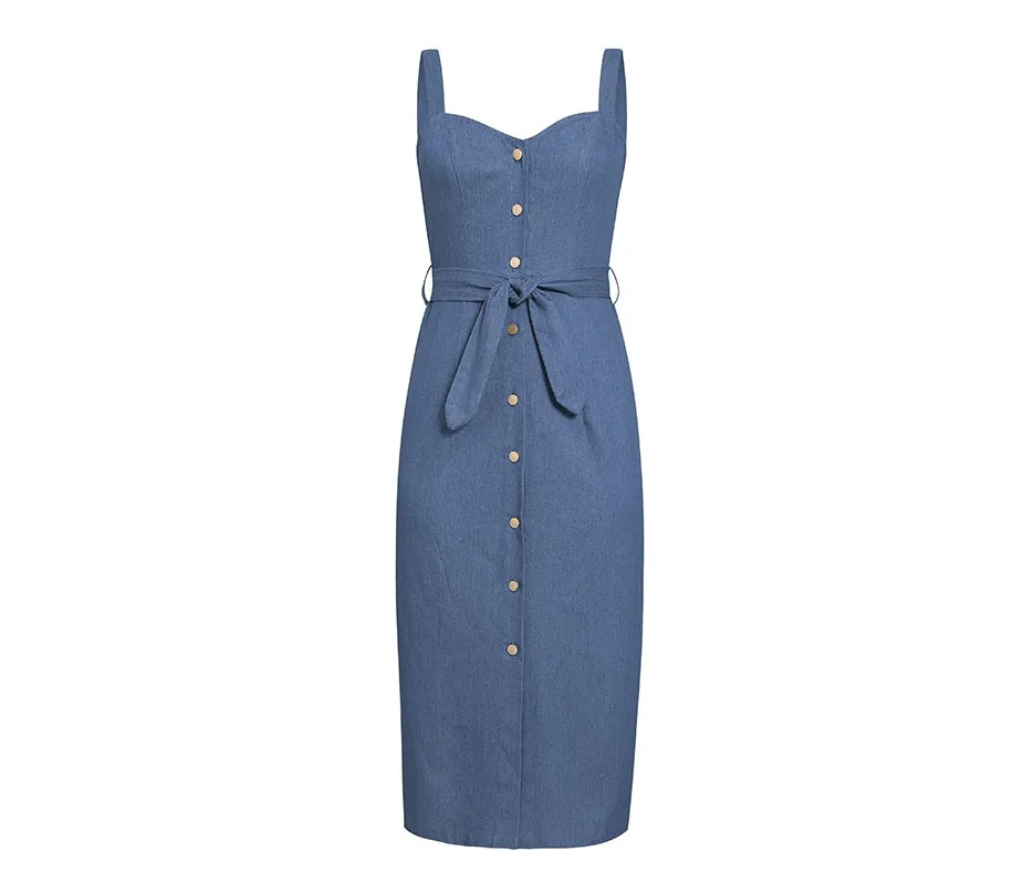 Women's long denim suspender dress Practical-Style