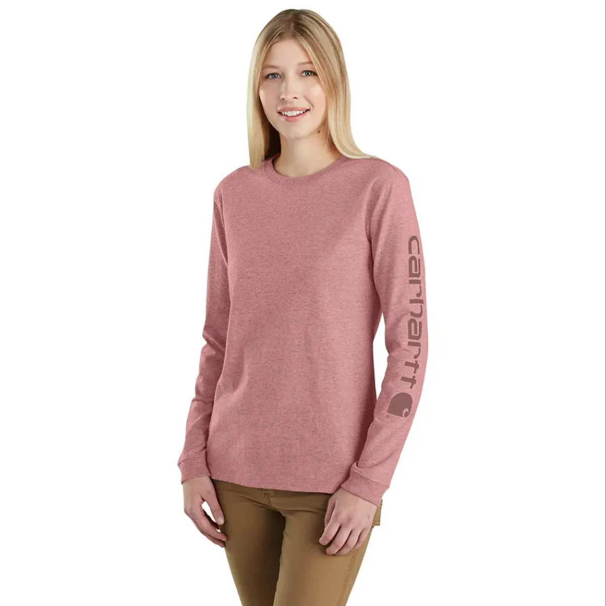 Women's Long Sleeve Logo Sleeve Graphic Tee 103401 Button Down Collar Style Unstructured Silhouette