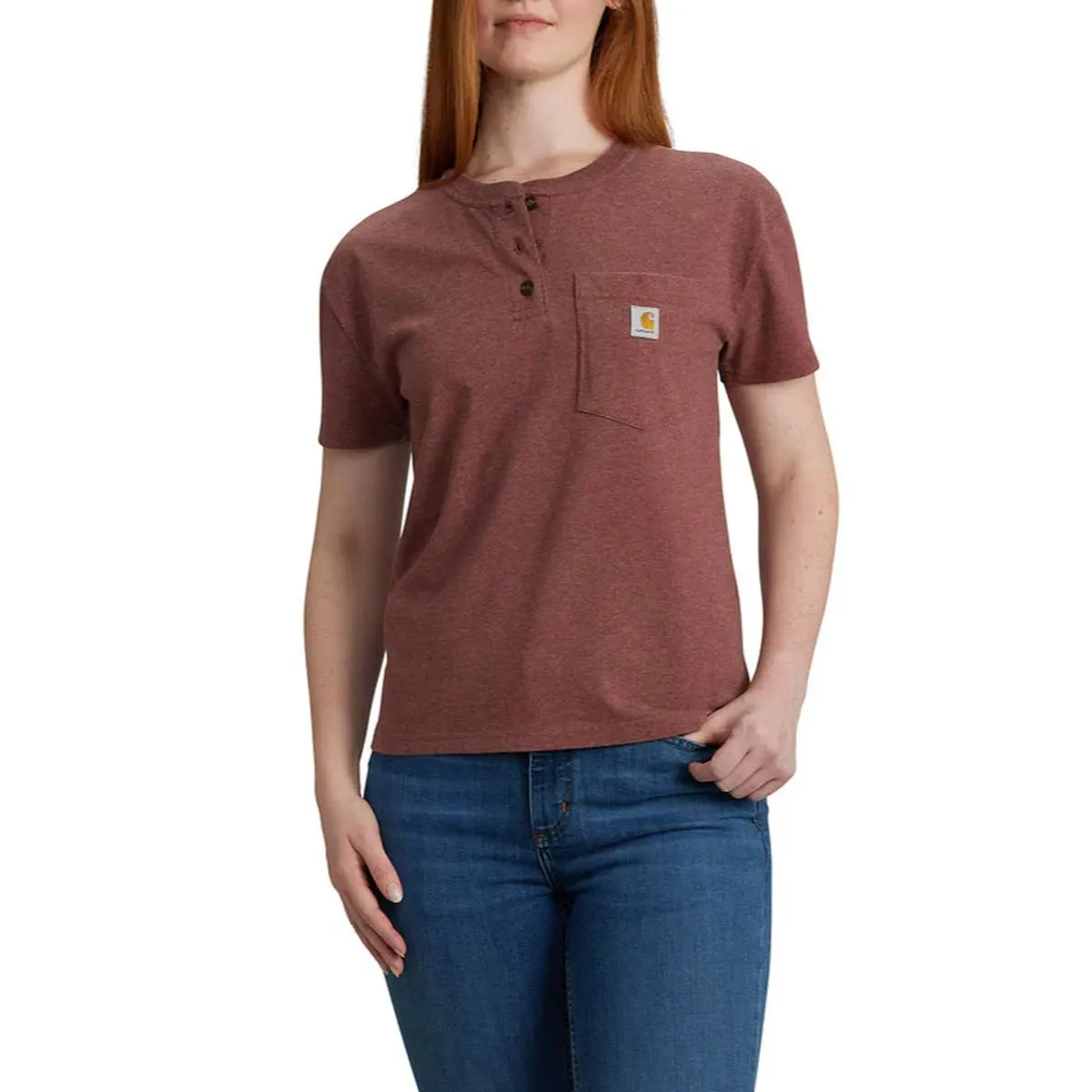 LayeredNeckline Women's Loose Fit Short-Sleeve Heavyweight Henley T-Shirt