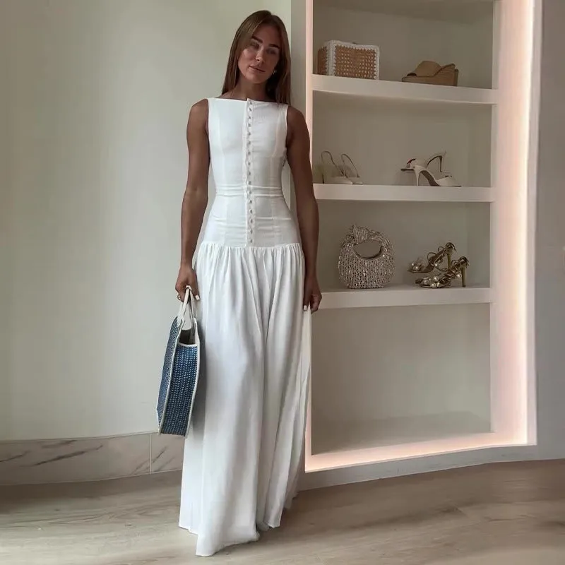 Edgy-Look Gentle Drape Women's Solid Color Slim Temperament Dress