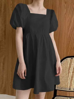 Women's Summer Casual Short Dress with Puff Sleeves Abrasion-resistant