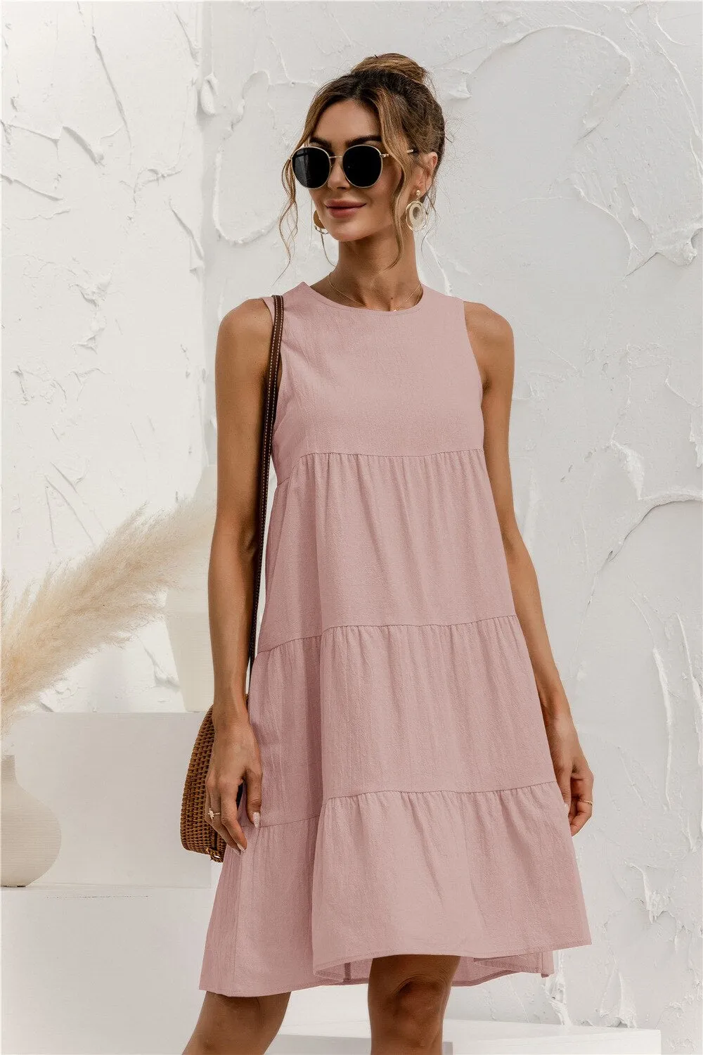 Skin Hug Pastel-Tone Women's Summer Sleeveless O-Neck Dress