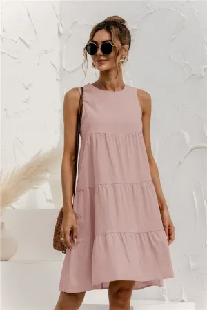 Skin Hug Pastel-Tone Women's Summer Sleeveless O-Neck Dress