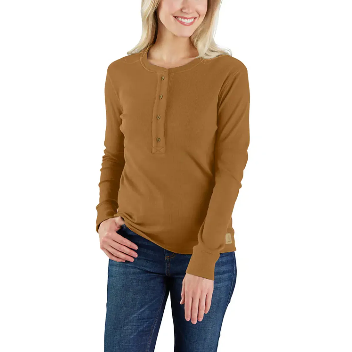 Temperature Regulating Fabric ContrastTipping Women's Tencel Relaxed Fit Long-Sleeve Ribbed Henley Shirt 106480