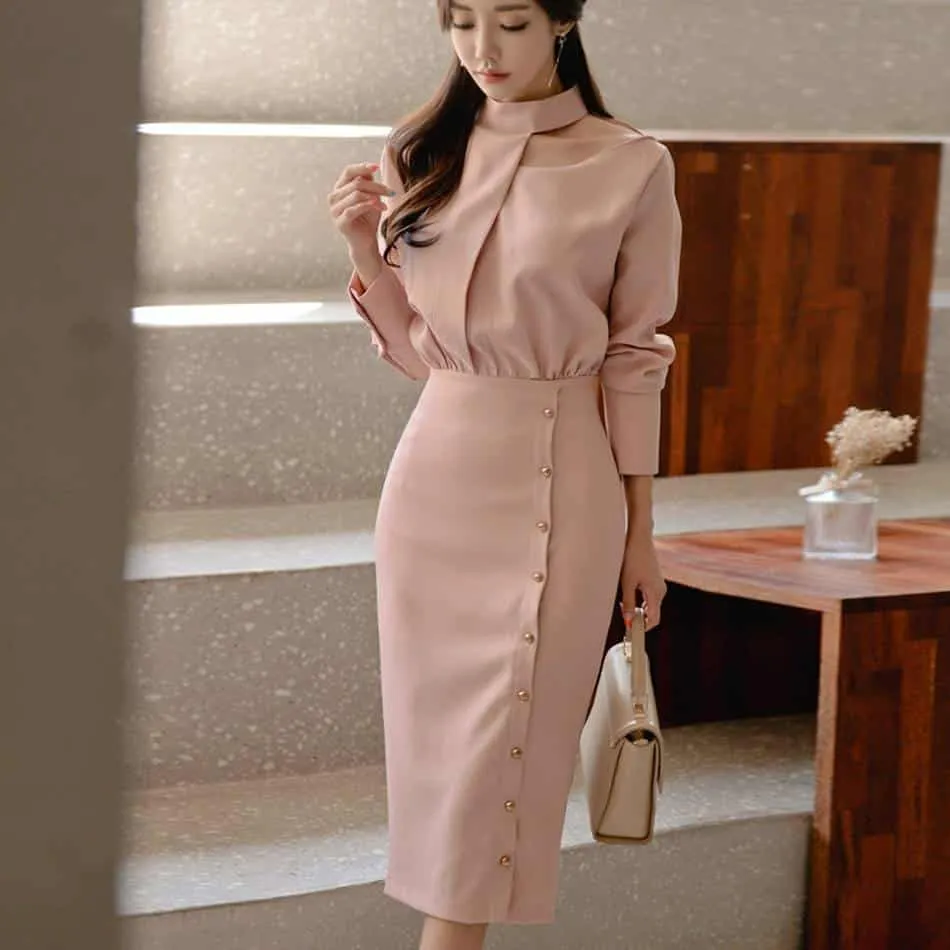 Date-Night Women's Turtleneck Office Midi Dress