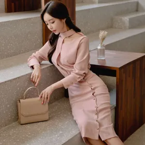 Polished Form Vibrant Waist Fit Women's Turtleneck Office Midi Dress