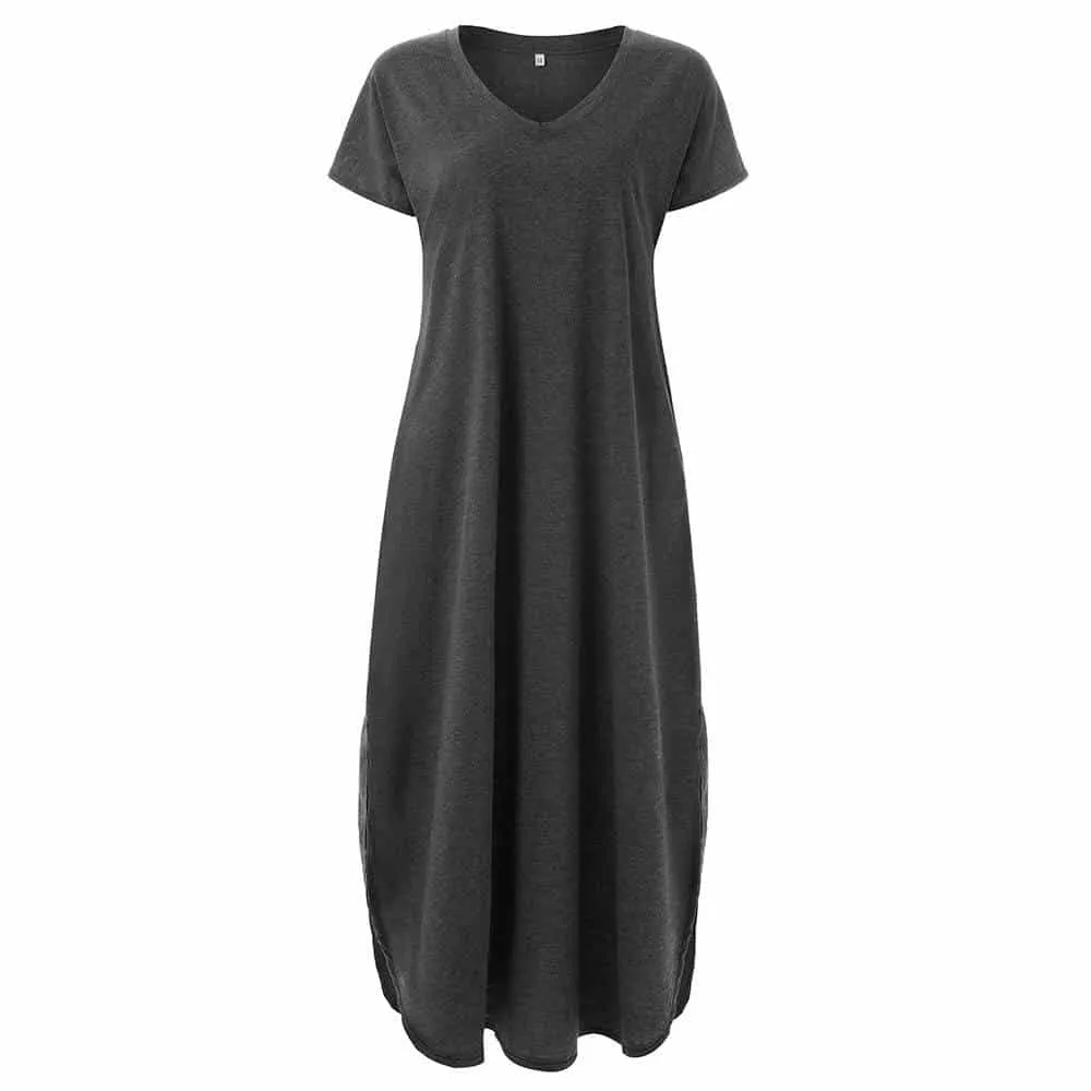 Women's V-Neck T-Shirt Maxi Dress Comfortable and breathable UVProtectiveLayer