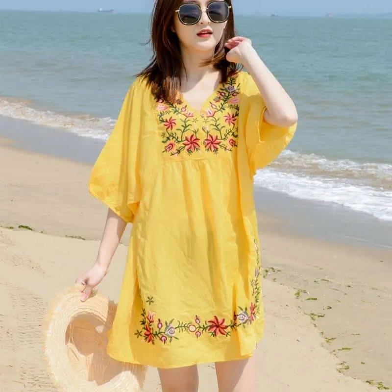 Women's Vintage Embroidered Mini Dress Layering-Piece
