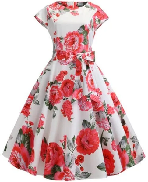 Flow Sleeve Light Shape Women's Vintage Floral Printed Dress