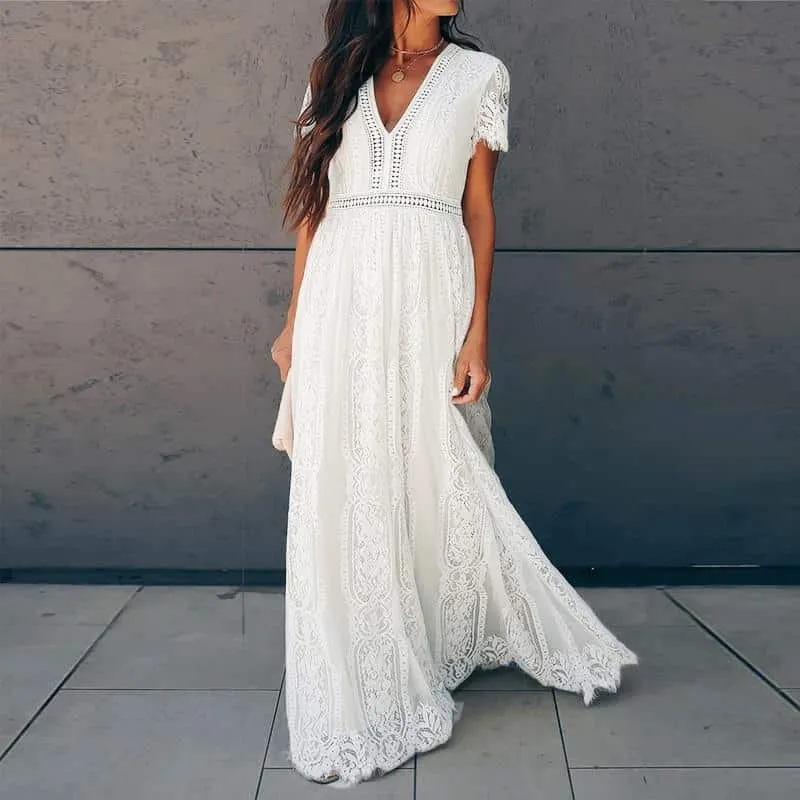 Women's White Lace Maxi Dress Lace Fine