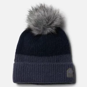 Reinforced Neckline Detail Sheer Overlay Material Women's Winter Blur Pom Pom Beanie 1862101