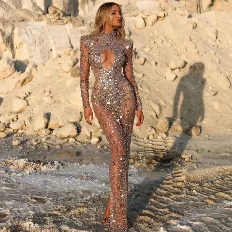 Strass Transparented Abendkleid Road Look