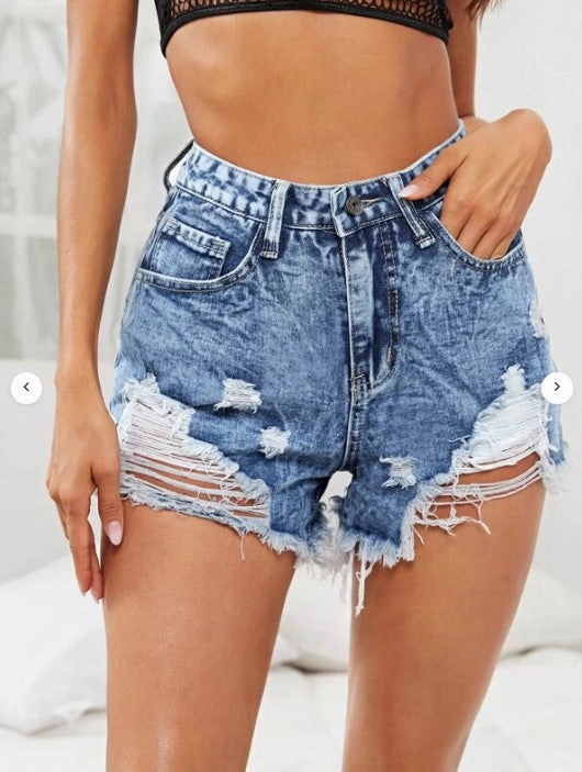 Casual Solution Women's Fashion Casual High Waist Ripped Denim Shorts