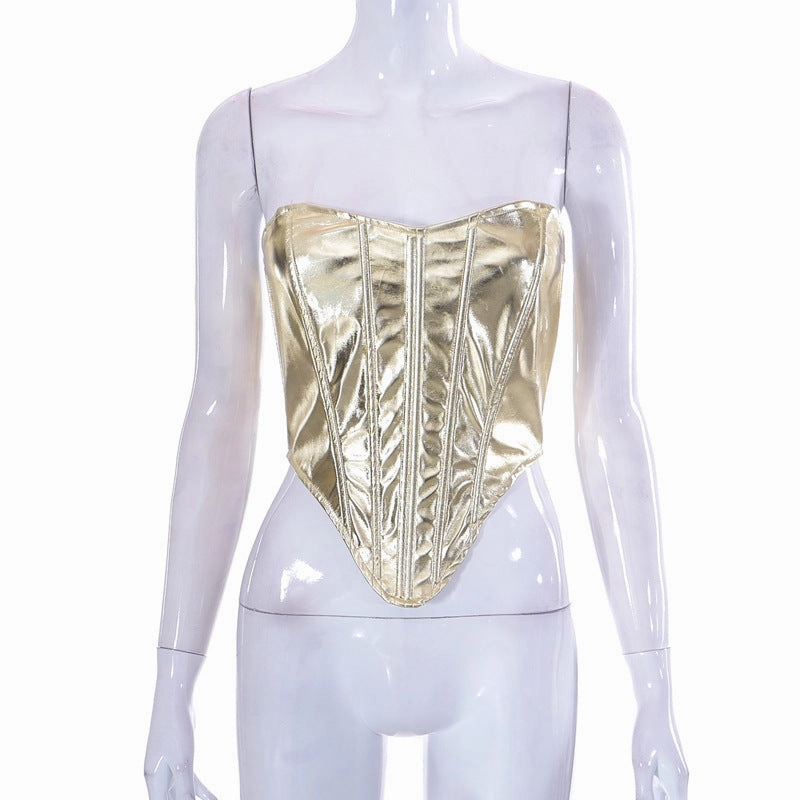 Women's Fashionable Metallic Waist Top Urban Style