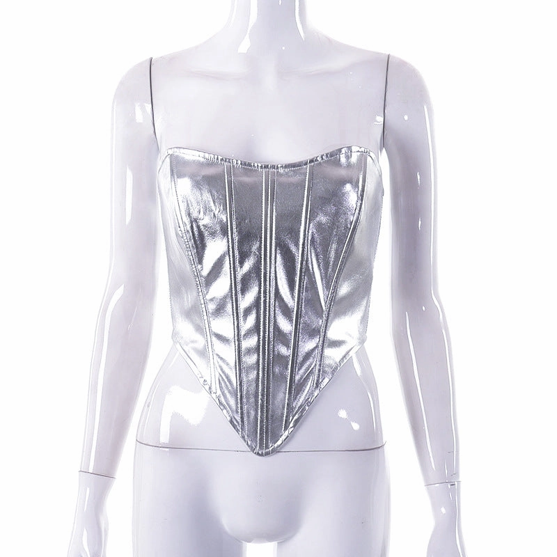 Women's Fashionable Metallic Waist Top Seamless Sides Eco friendly materials