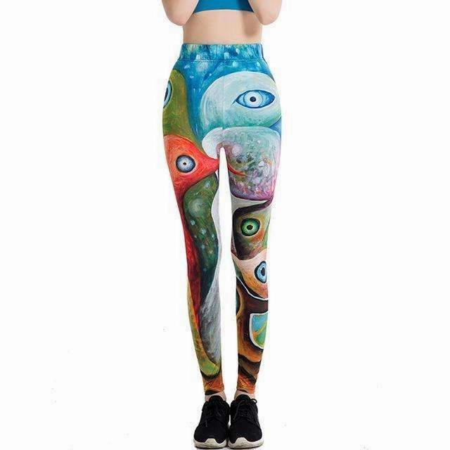 WEST BIKING Summer Women Leggings 3D Printed Flower Eye Legins Gradient Leggins Pencil Pants Legging Tights Women Yoga Pants Dynamic Motion Capture