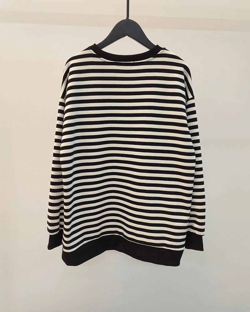 Yiyiyouni Knitted Thick Casual Striped Pullovers Women Street Edge Simple Look