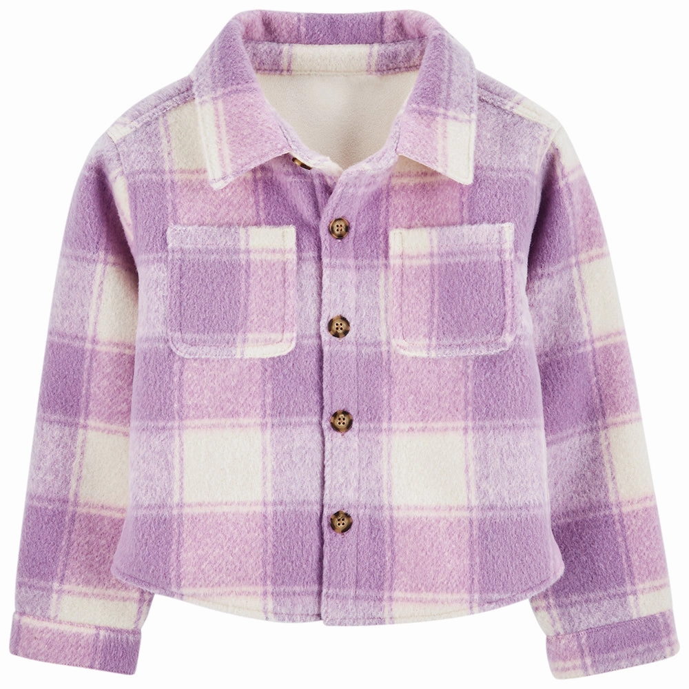 Girls' Purple Plaid Shacket 2Q312510 ZipClosure