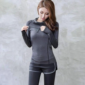 Yoga Shirt Women Hooded Zipper T Shirt Long Sleeves with Gloves Sport Outdoor Fitness Running Gym Jacket Shirts Sportswear Safari wear delivery